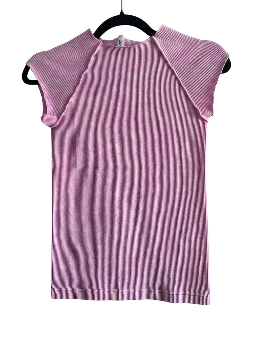 Zenana Pink Ribbed Cap Sleeve Top L/XL Stretch Fitted Tee